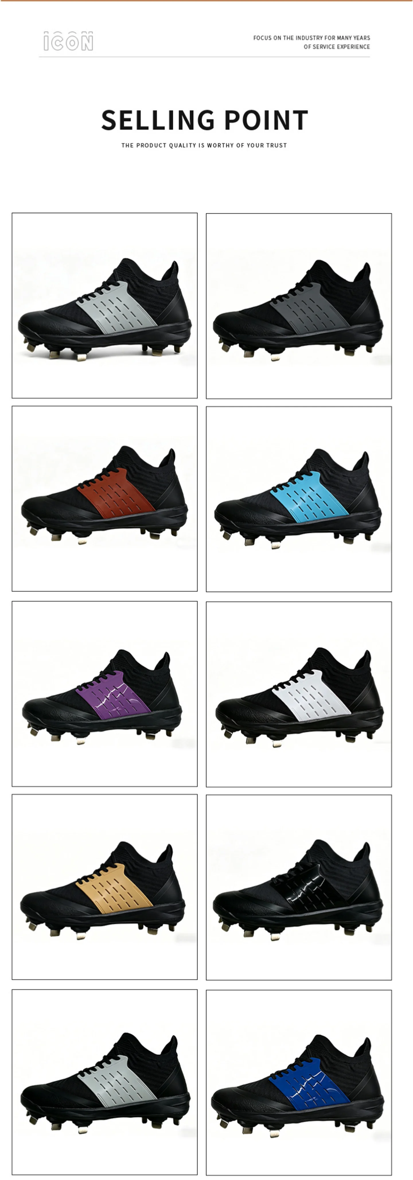 24 Colors Men's Professional Baseball Spiked Shoes Softball Cleats – Mesh Breathable, Non-Slip Training Sneakers