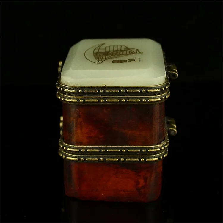 Vintage Chinese White Jade Carving Pattern Double-deck Jewelry Box