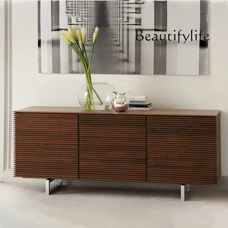 BJ X North American Black Walnut Wave Side Cabinet All Solid Wood Italian Minimalist Home Decoration Locker