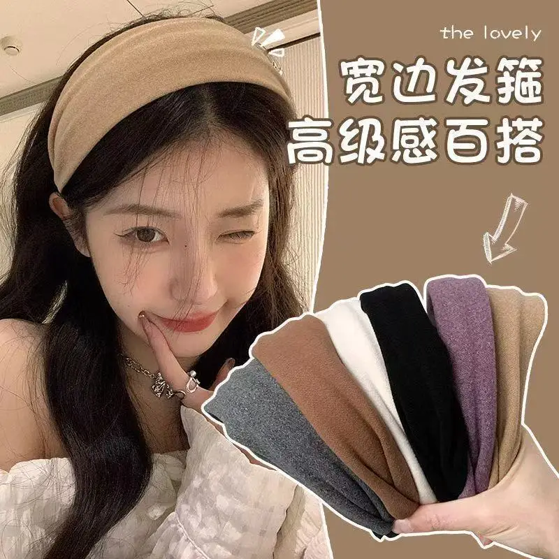 Wide Knitted Headband for Women Solid Color Soft Fabric Hairband Vintage Wide Side Hair Hoop Daily Fashion Hair Accessories