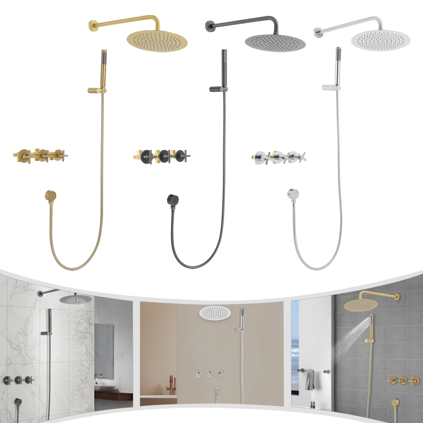 

Bathroom Shower Faucet Set Concealed Hot Cold Water Mixer Tap Rainfall Shower System Bathroom Accessories