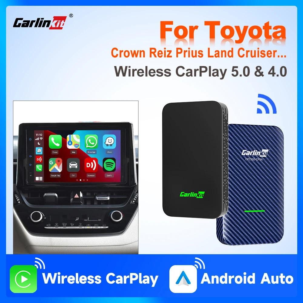 CarlinkitワイヤレスAndroid自動carplayアダプター、toyota C-HR、Camry、Corolla、rav4、aygo、vxy、yaris、Prius、Venza、2018-2024、5.0、4.0に適合