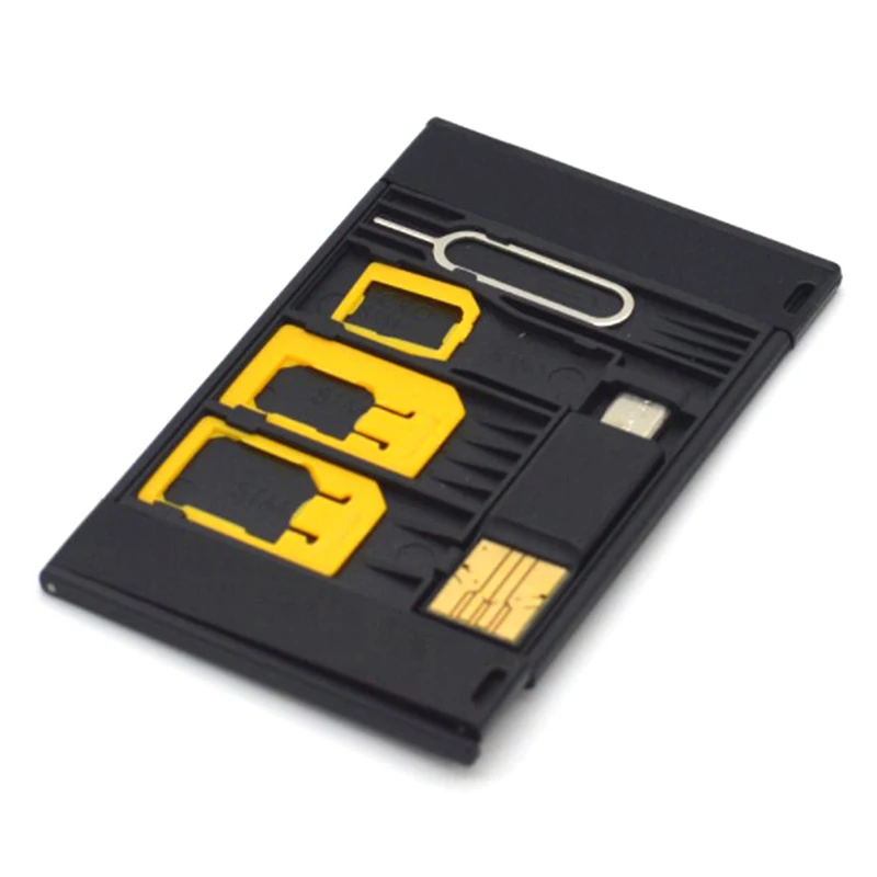 Credit Card Size Slim SIM Adapter Kit with TF Card Reader & SIM Card Tray Eject Pin SIM Card Holder For iPhone Huawei Xiaomi