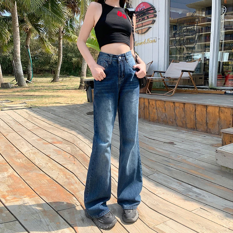 

Vintage Denim Bell Bottom Pants for Women High Waist Loose Fit Long Jeans with Flared Leg