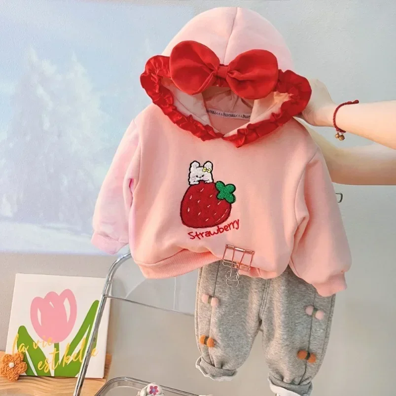 

New Style Cute Big Bow Children Clothing Sets Korean Sweatshirt+Pants Tracksuit Suits for Baby Girl Clothes 1-6 Yrs