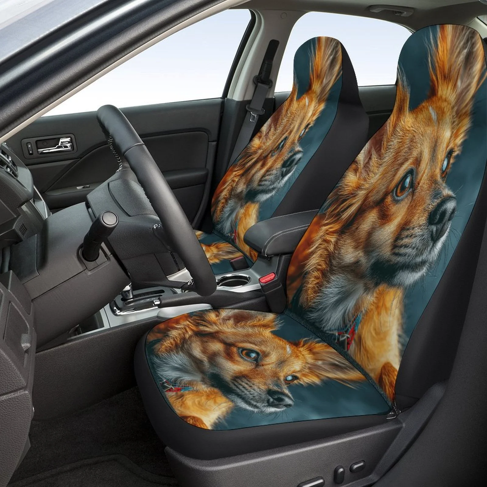 Chihuahua Portrait Themed Car Seat Cover Set For Most Cars, Decorative Trendy High-quality Car Seat Protector Covers Full Set,