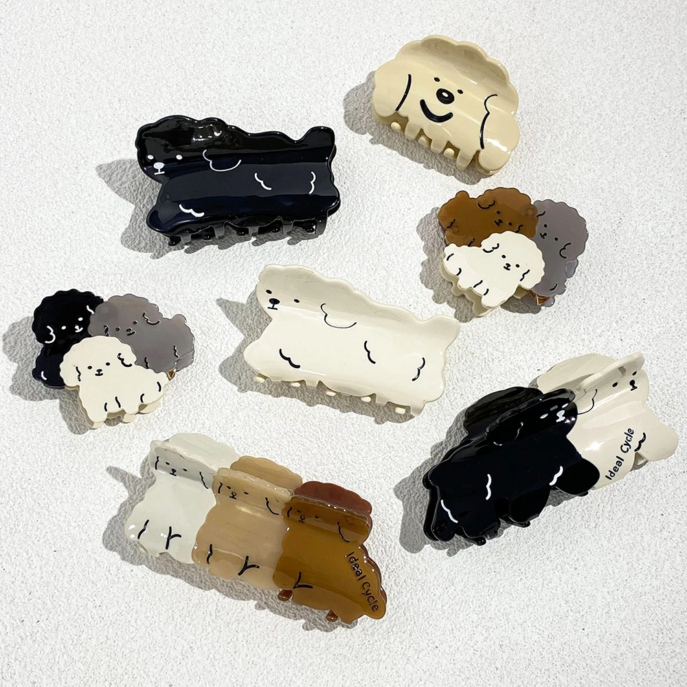 

Unique Acetate Black White Teddy Dog Hair Claw Clip For Women Creative Geometric Animal Hairpin Barrettes Hair Claw Accessories