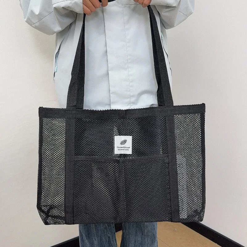 Transparente Mesh-Umhängetasche für Damen, modisch, tragbar, Einkaufen, Reisen, Strand, Mesh-Netz, Tragetasche, multifunktionale Handtaschen