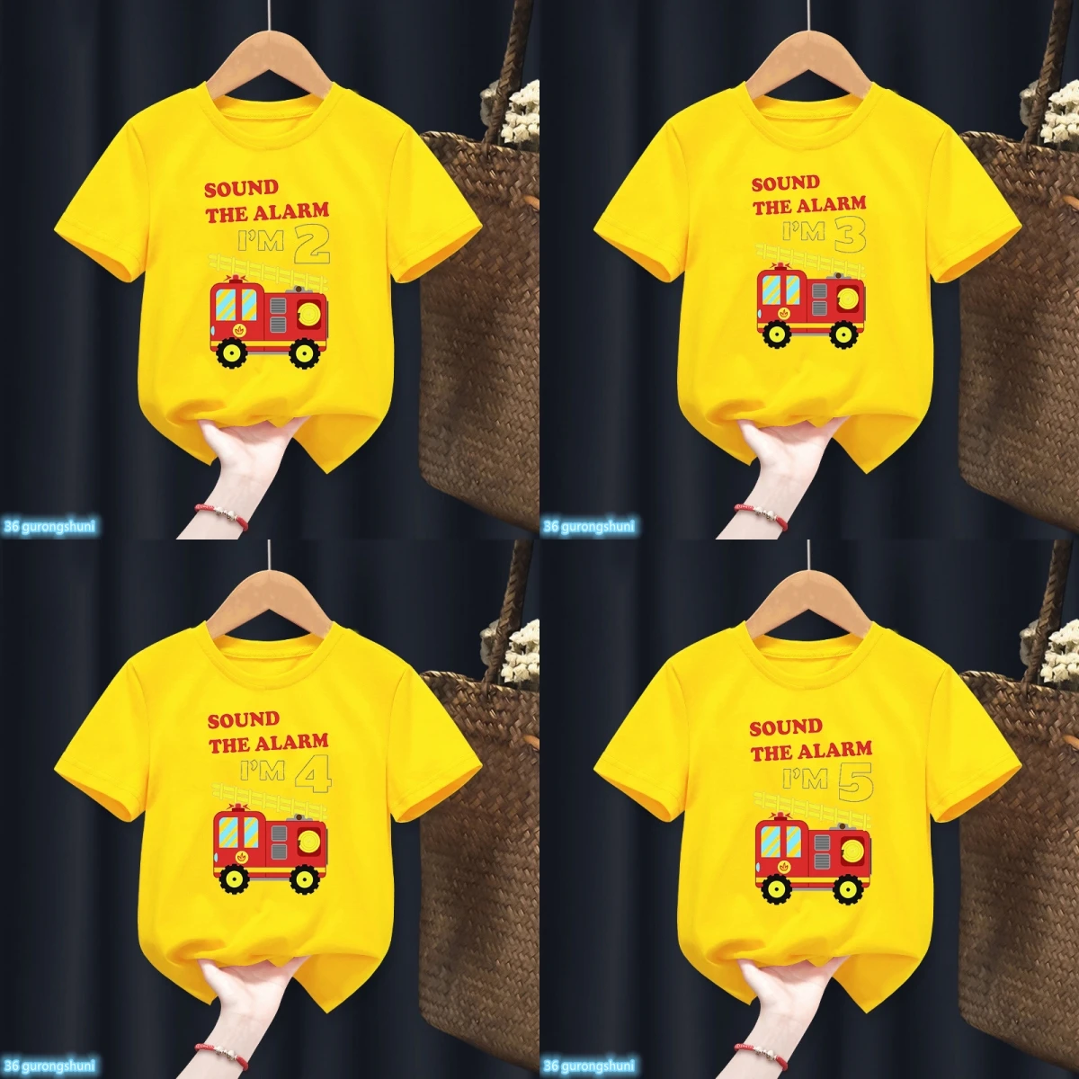 New Sound The Alarm Fire Engine I\'M 2 3 4 5-9 T Shirt Happy Birthday Gift Boys Girls Tshirt Party Gift Kids Clothes Baby Tops