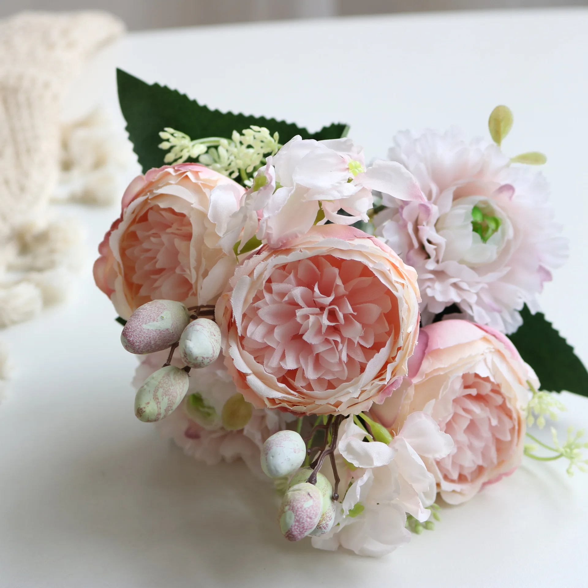 

5 Heads Peony Hydrangea Bouquets Artificial Silk Flowers Bridal Bouquet Wedding Table Flower Arrangement Home Decor Fake Flowers