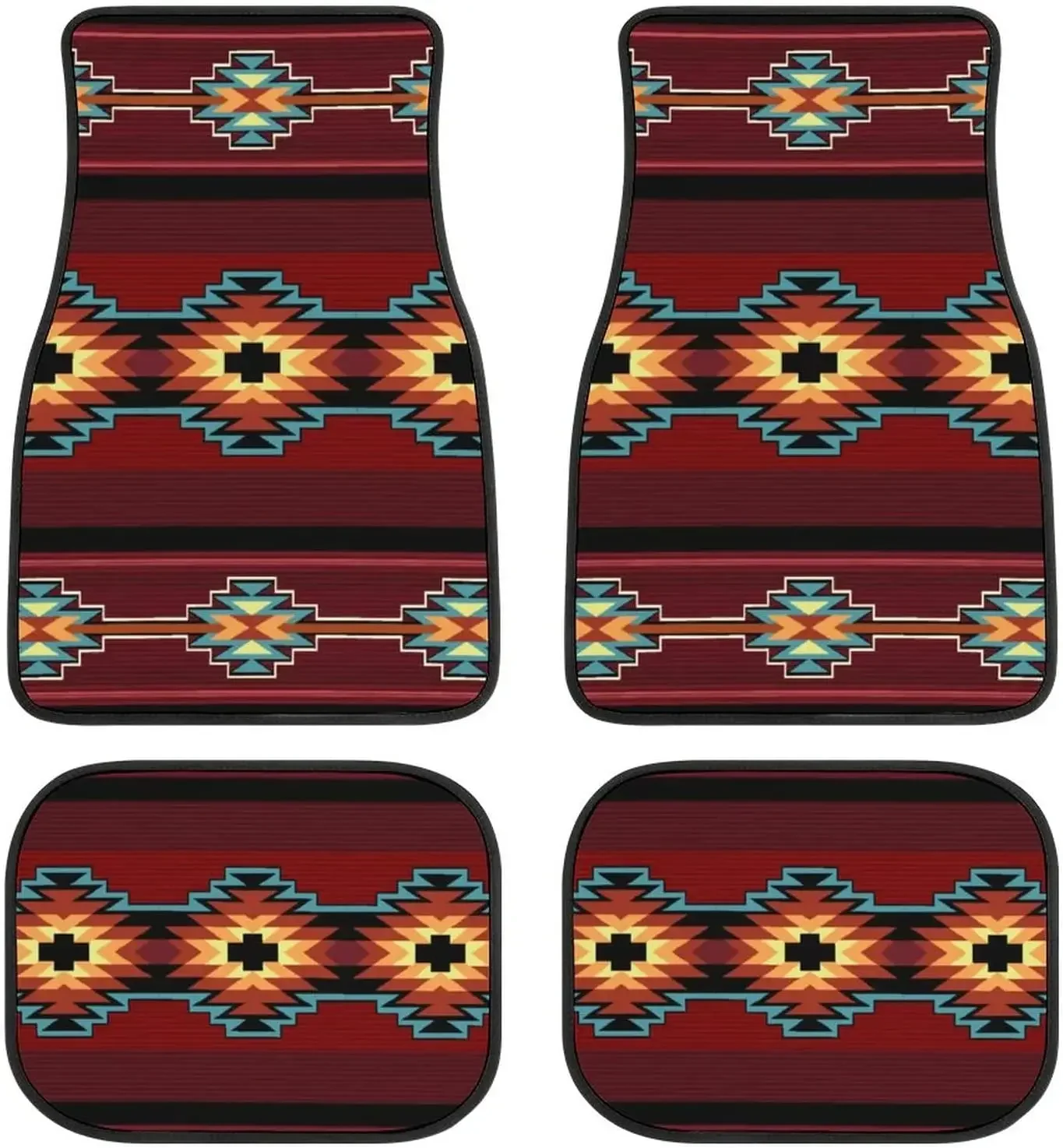 

Aztec Car Floor Mats Set Of 4,Southwest Native American Tribal Aztec Navajo Striped Red Print Vehicle Front Rear Car Floor Carpe