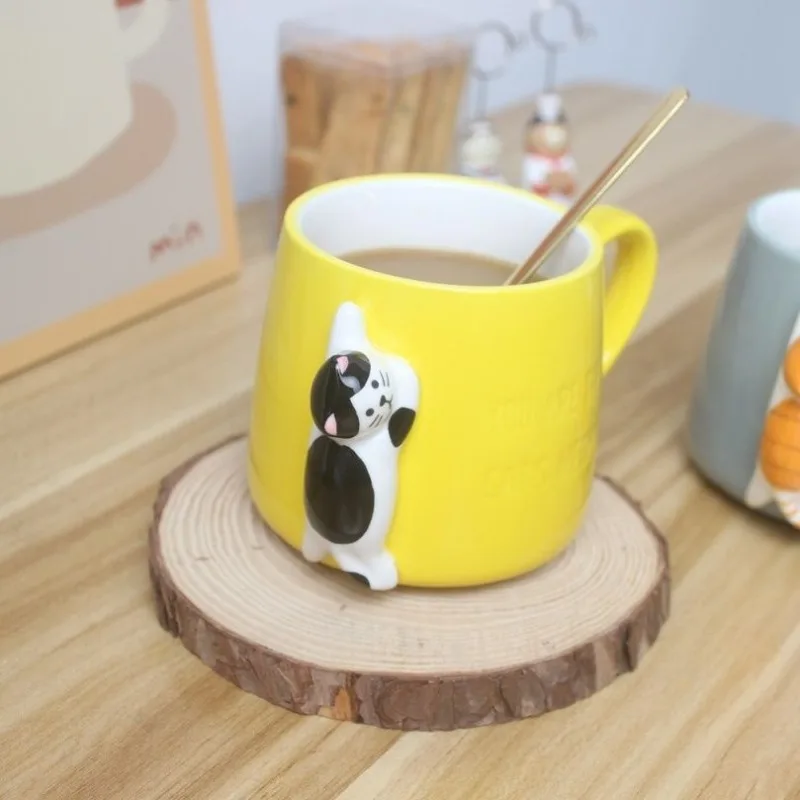 

Creative 3D Ceramic Cat Mug with Lid, Cute Cartoon Tea Cups, Ceramic Mug, Coffee , Water Cup, Couple Drinkware