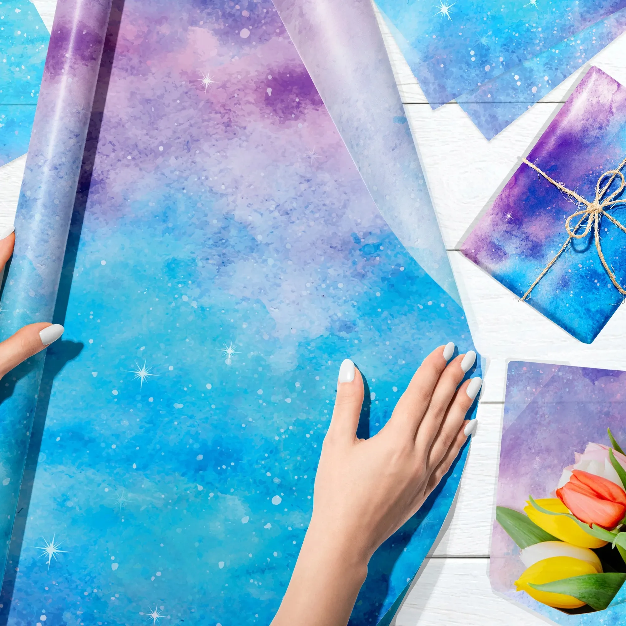 15/35pcs Blue-purple Gradient‌ Tissue Paper Snow Pear Paper Gift Wrapping Paper Birthday Wedding Party Decor Gift Packing