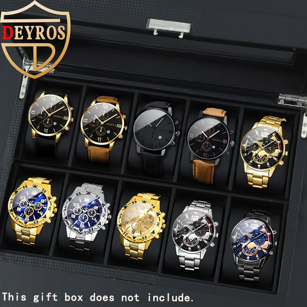 10Pcs/set men's watch set, casual alloy imitation leather quartz wristwatch, available in multiple colors, ideal gift