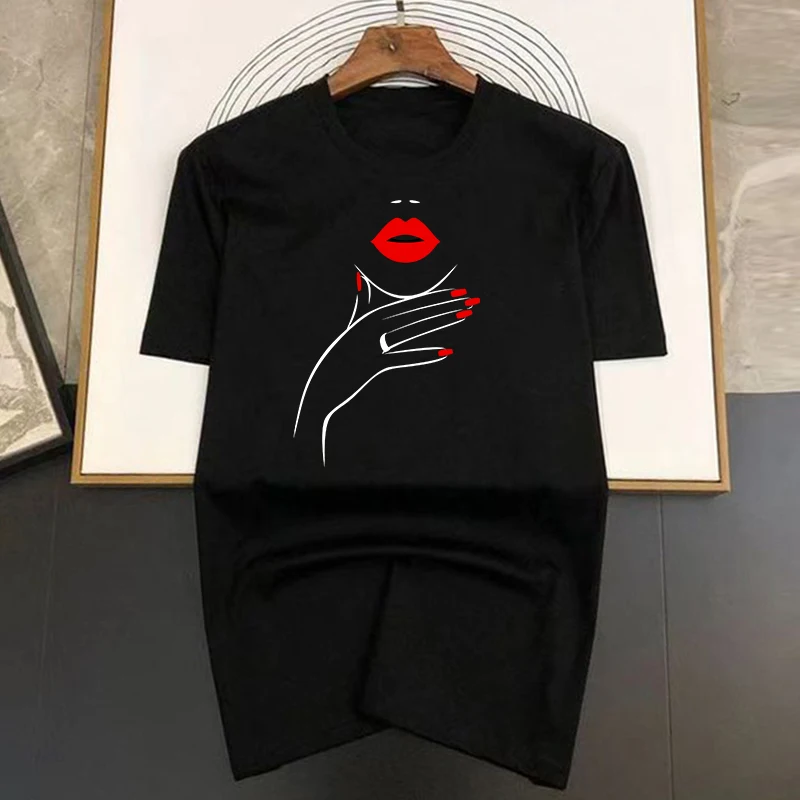 Woman's Lips Printing Men T Shirts Korean Fashion Summer TShirt Casual Clothing Harajuku Short Sleeve Tops Tees Men's