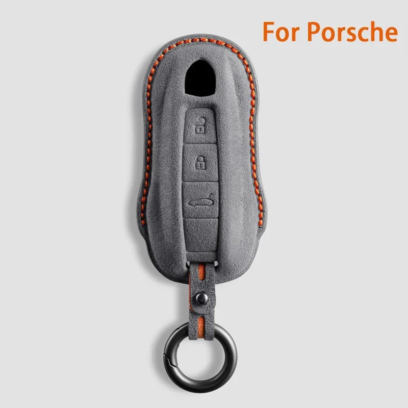 For Porsche Panamera Cayenne 971 911 9YA Macan Boxster Spyder Carrera Cayman 970 981 991 3 Buttons Suede Car Key Case Keychain