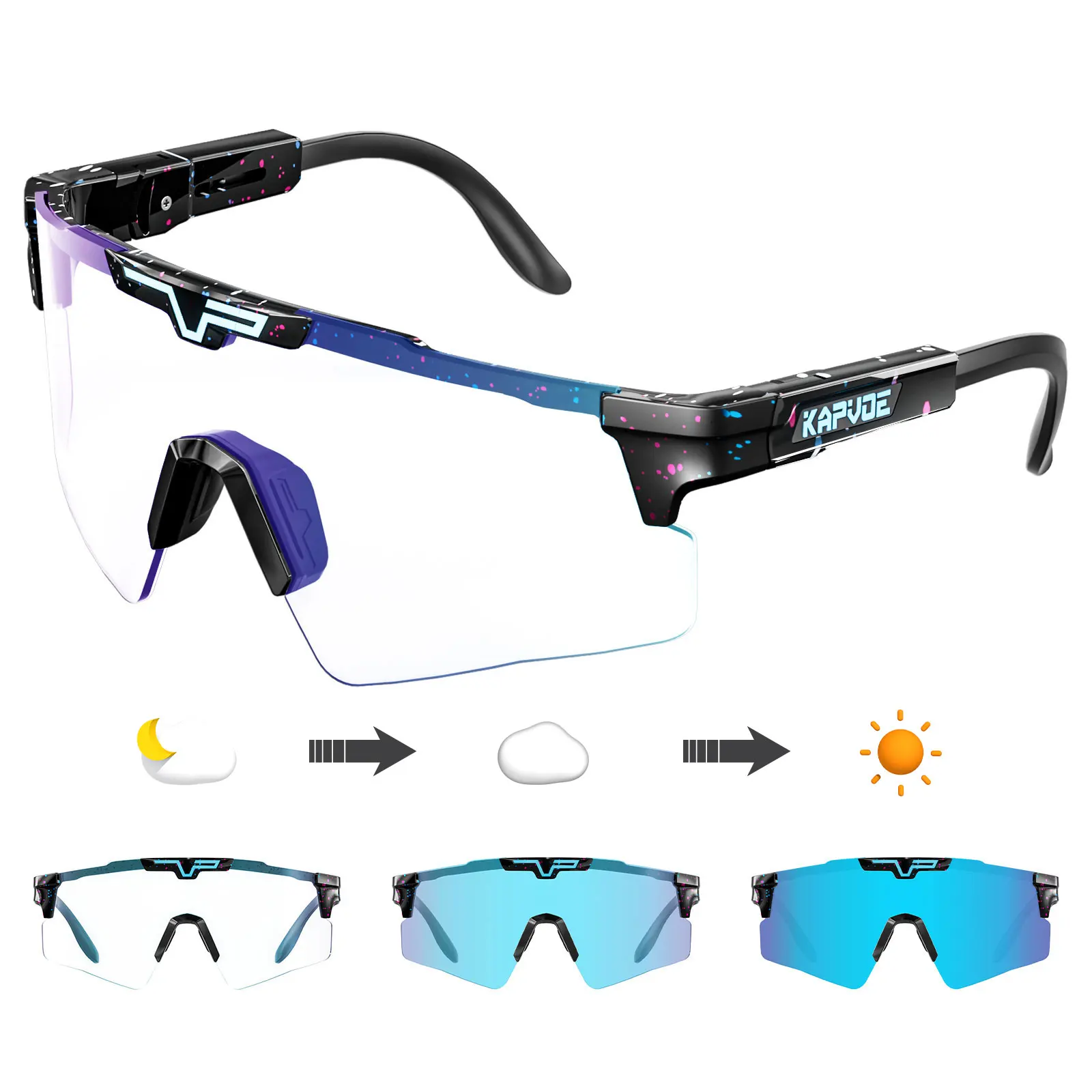 Kapvoe Outdoor-Sportbrille für Herren und Damen, winddicht, für MTB, Rennrad, Sonnenbrille, UV400, photochrome Schutzbrille