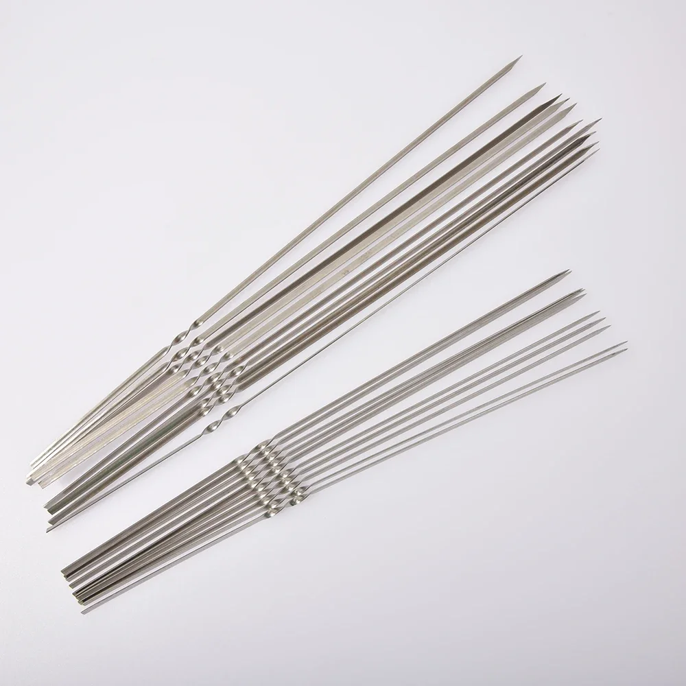 10Pcs Stainless Steel Barbecue Skewer Reusable BBQ Skewers Iron Stick For Outdoor Camping Picnic Tools