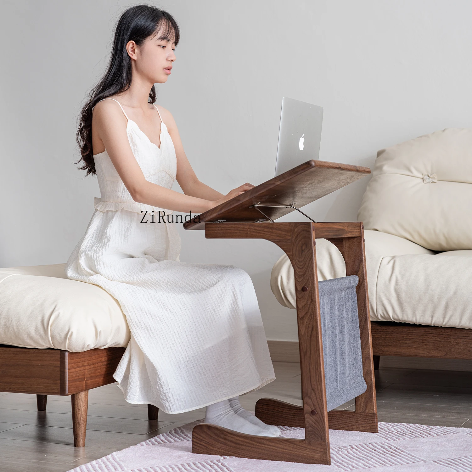 Solid wood sofa side table adjustable sheet music rack bedside computer table Nordic movable