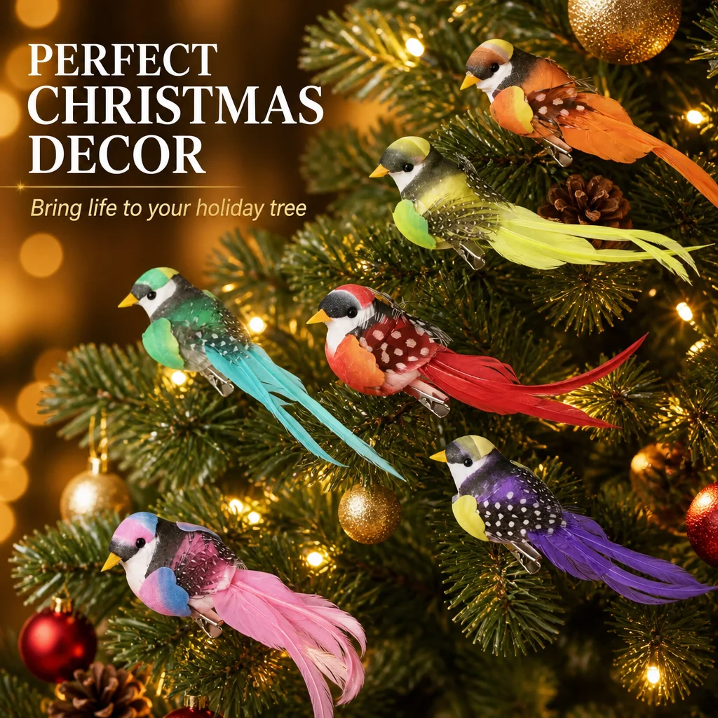 Feather birds, green plants, garden decorations, home decor props, shooting simulation birds, garden plants