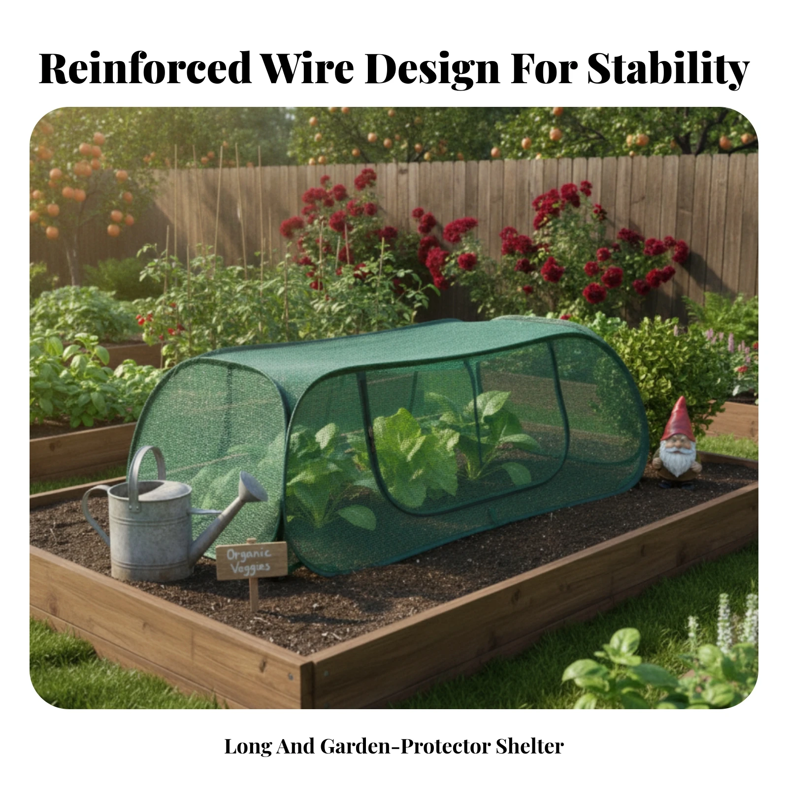 Zippered Plant Tunnel Lightweight Framed Mesh Cover Garden Mesh Tent Easy Setup Zipper Garden Net Wind-Resistant for Raised Bed