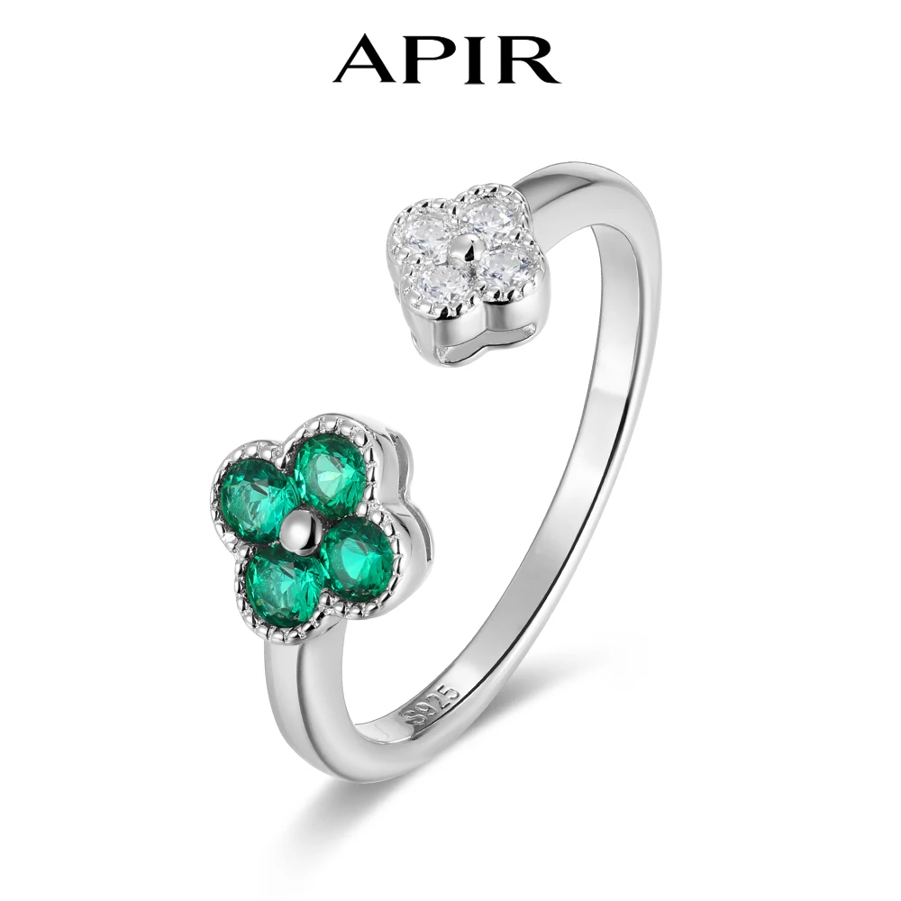 

Кольцо женское APIR с выращенным в лаборатории изумрудом и четырехлистным клевером, из серебра 925 пробы, с муассанитом, регулируемое, для повседневной носки, для вечеринок, изысканное ювелирное украшение, подарок