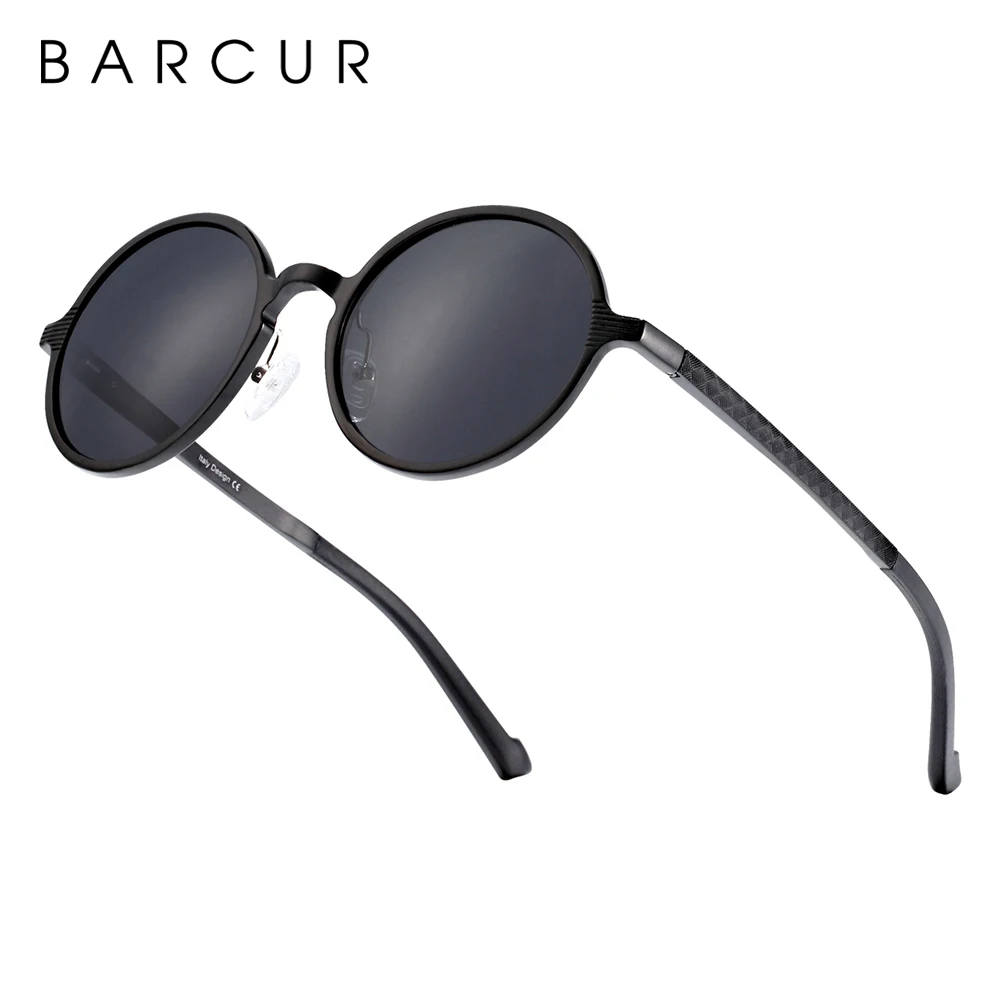 BARCUR Polarized Round Sunglasses Luxury Brand Men Glasses Retro Vintage Women Sun Glasses UV400 Eyewear