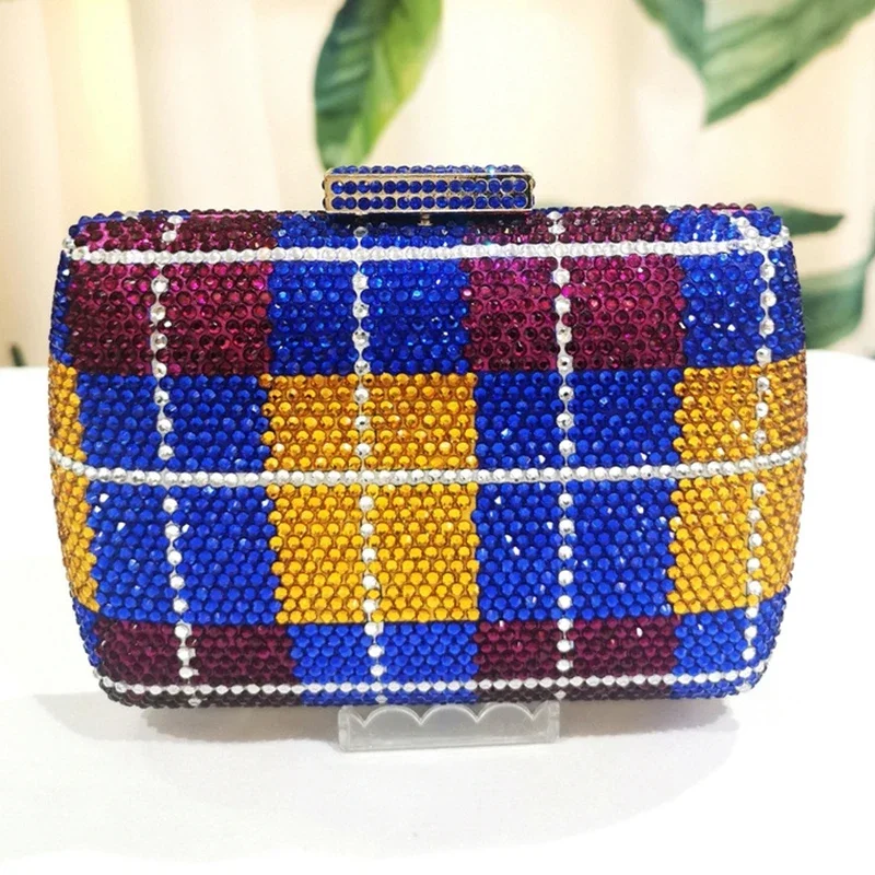 

Elegant Blue/Yellow/White Diamond Evening Clutches Handbags Fashion Ladies Shoulder Messenger Handbags Femlae Chain Mini Purses