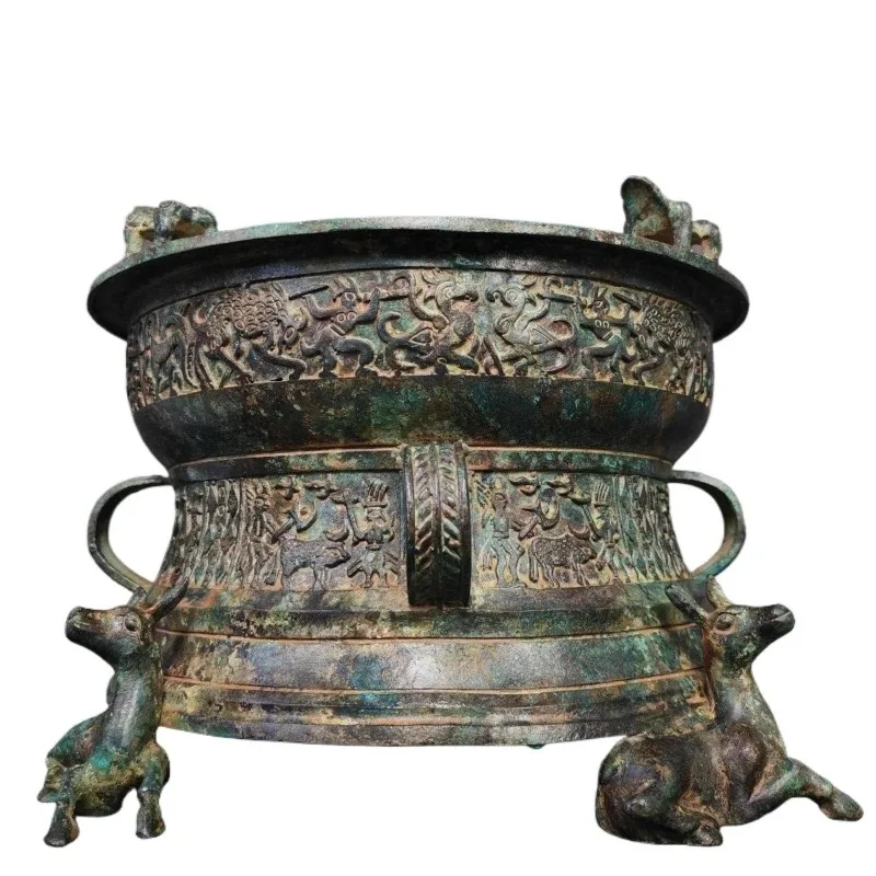 Twelve Mangs Four Frogs Bronze Drum Gifts Bronze Drum Art Pure Copper