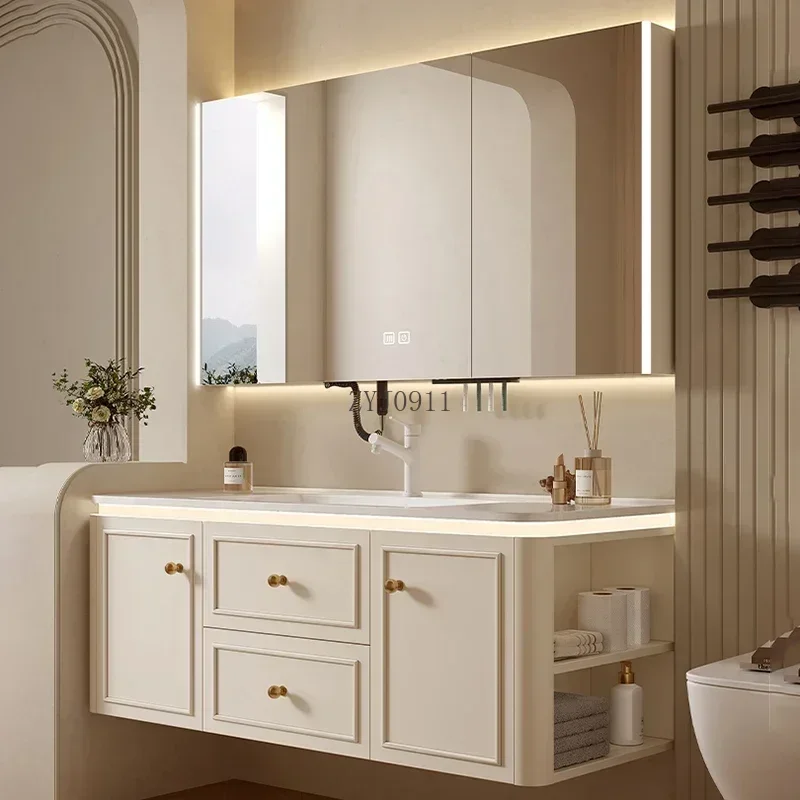 Multifunktions-Wohnmöbel, Badezimmerwaschbecken, Spiegel, platzsparender Schrank, Aufbewahrungssäule, geschlossene Toilette, luxuriöses Handtuch, vielseitig einsetzbar