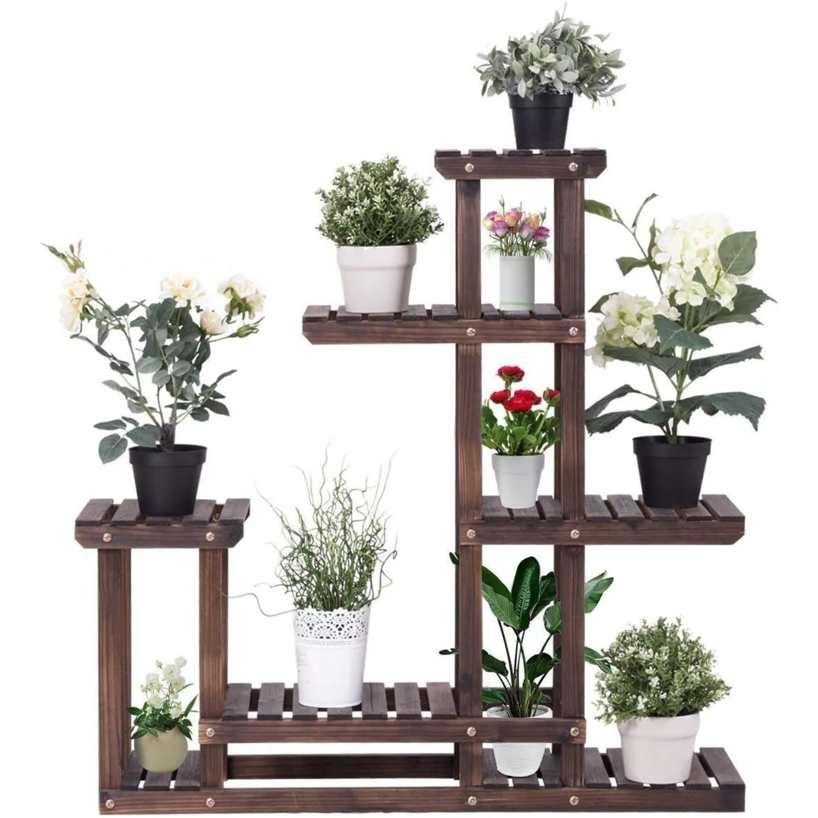 US 6 Tier Wooden Plant Stand, 10 Pots Flower Display Rack,Vertical Shelves Plant Pot Holder,Multiple Tier Plant Succulent Bonsai