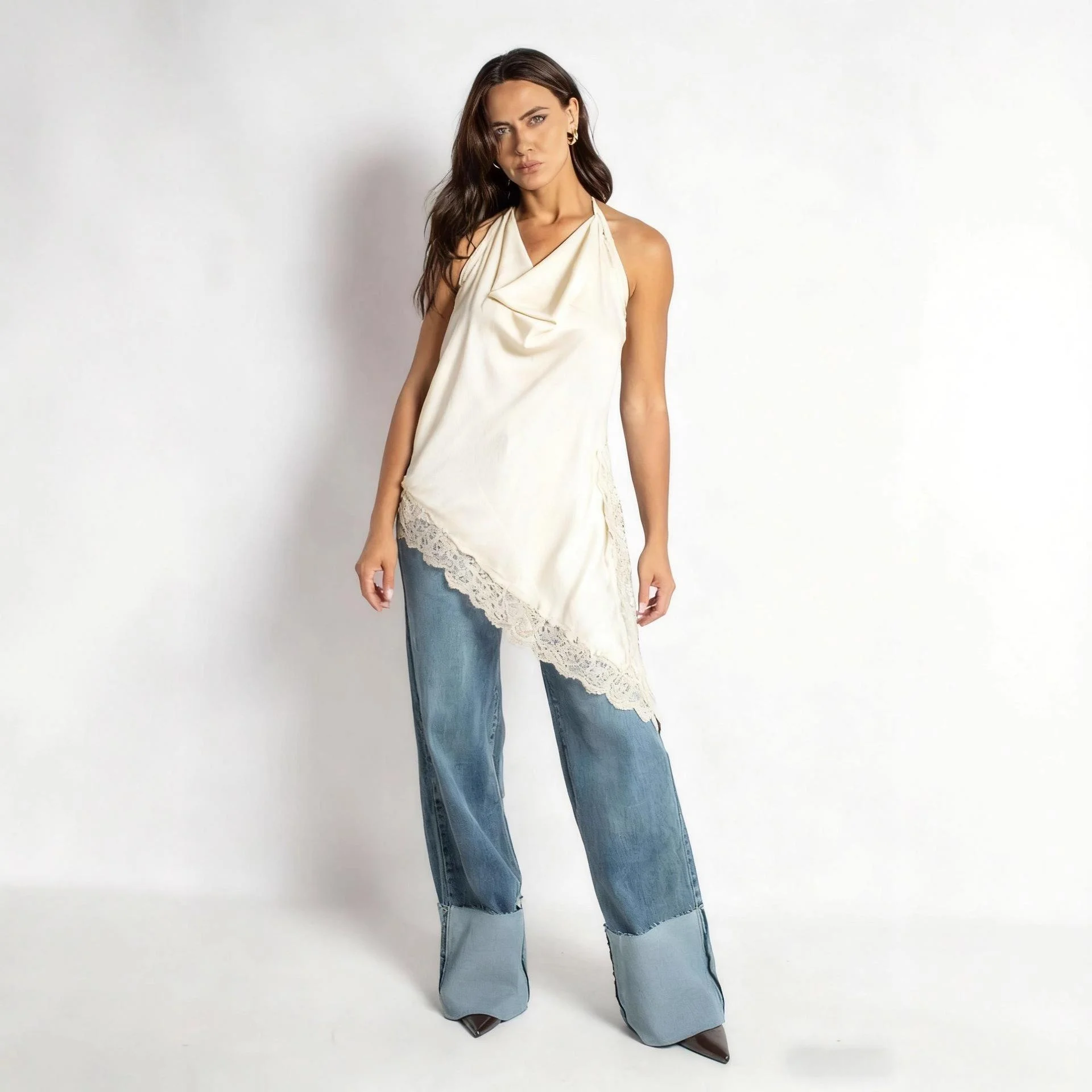 Sexy Lace Decorative Neck Hanging Top Women's Fashion Urban Style Summer New Arrival Cross-Border Style Inner Wear Vest