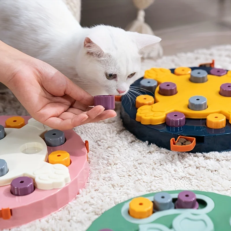 Cat and Dog Feeding Toys, Brain Boosting Puzzle Bowl with Snack Dispenser - Durable Plastic, Battery Free.