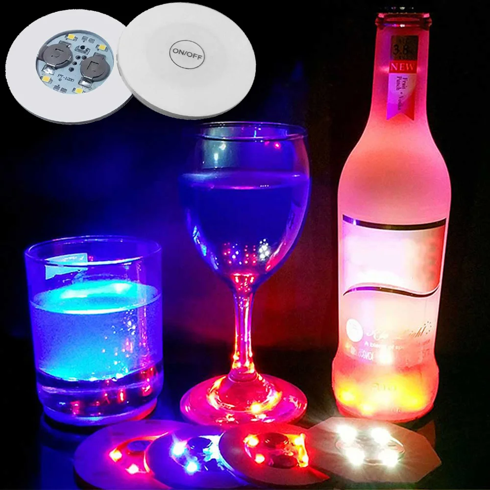 Posavasos con luz LED para botella de vino, pegatina brillante y parpadeante de colores para Bar, fiesta de boda, posavasos iluminados, 1 unidad