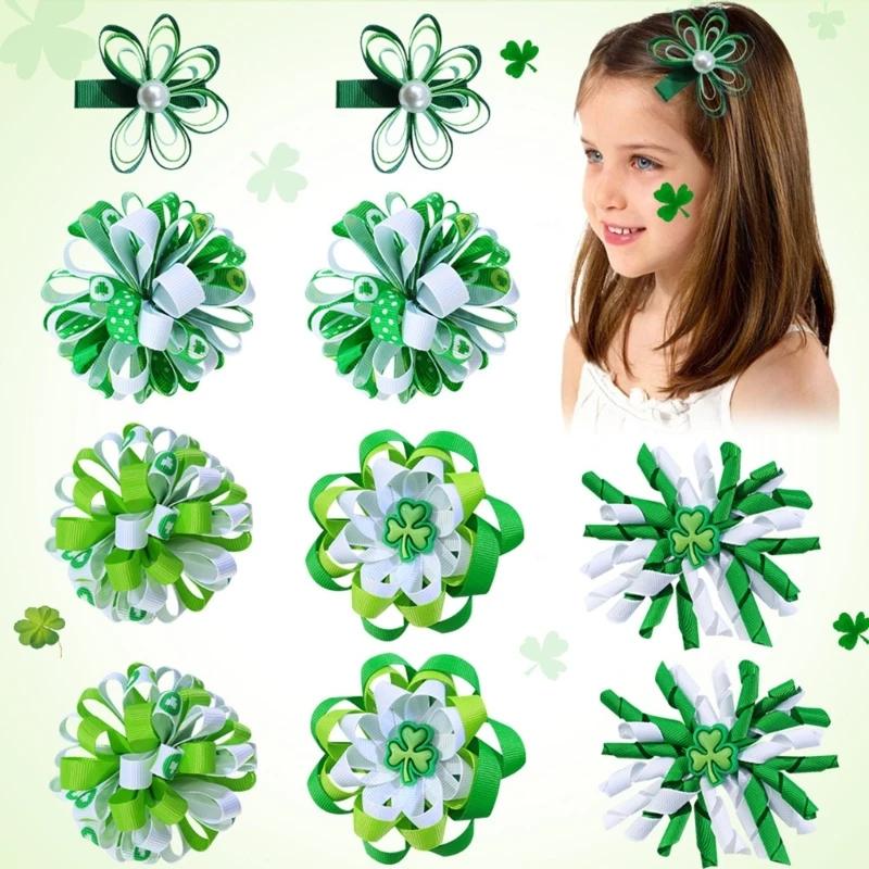 Irish Festival Hair Bows Ribbed Ribbon Hair Clips Fashionable Hair Barrettes Hair Accessories Trendy Hair Pins for Girls