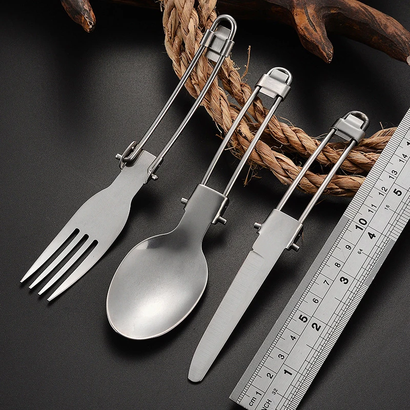 

Портативный набор посуды, уличный складной набор посуды из нержавеющей стали, складной нож для кемпинга, вилка, набор ложек, дорожная посуда