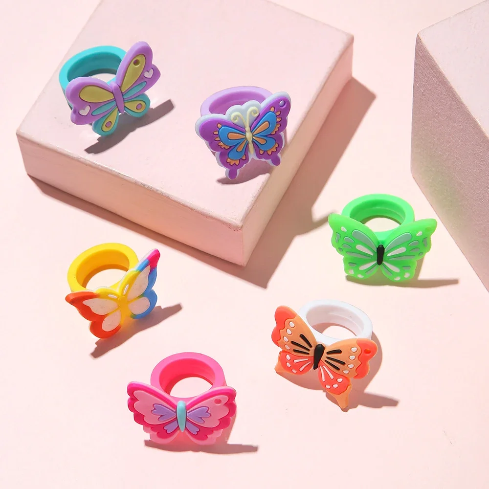 10/40PC Colorful Butterfly Ring Kids Birthday Party Gifts Children\'s Surprise Gifts back to school gifts Baby Shower Party Favor