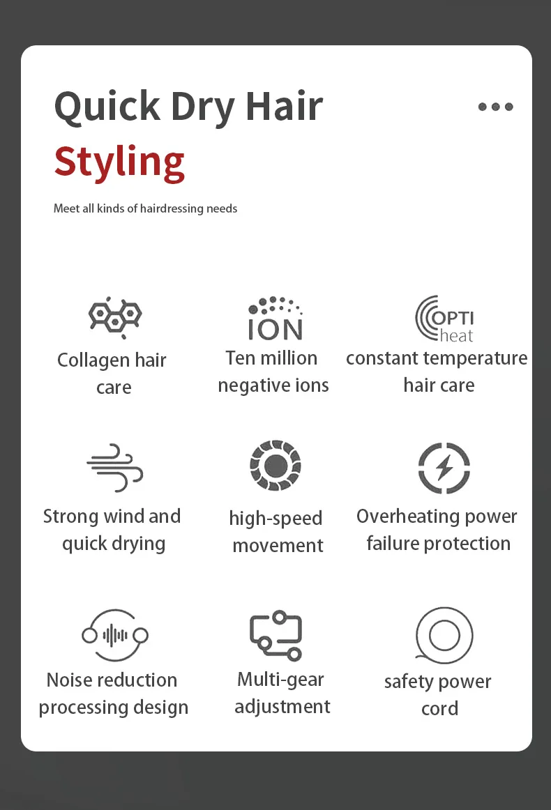 Neuer professioneller Haartrockner für Friseursalons, 2400W, hohe Leistung, starke Windgeschwindigkeit, Trocknung für zu Hause, empfohlener Haartrockner, EU/US-Stecker – Detail 2