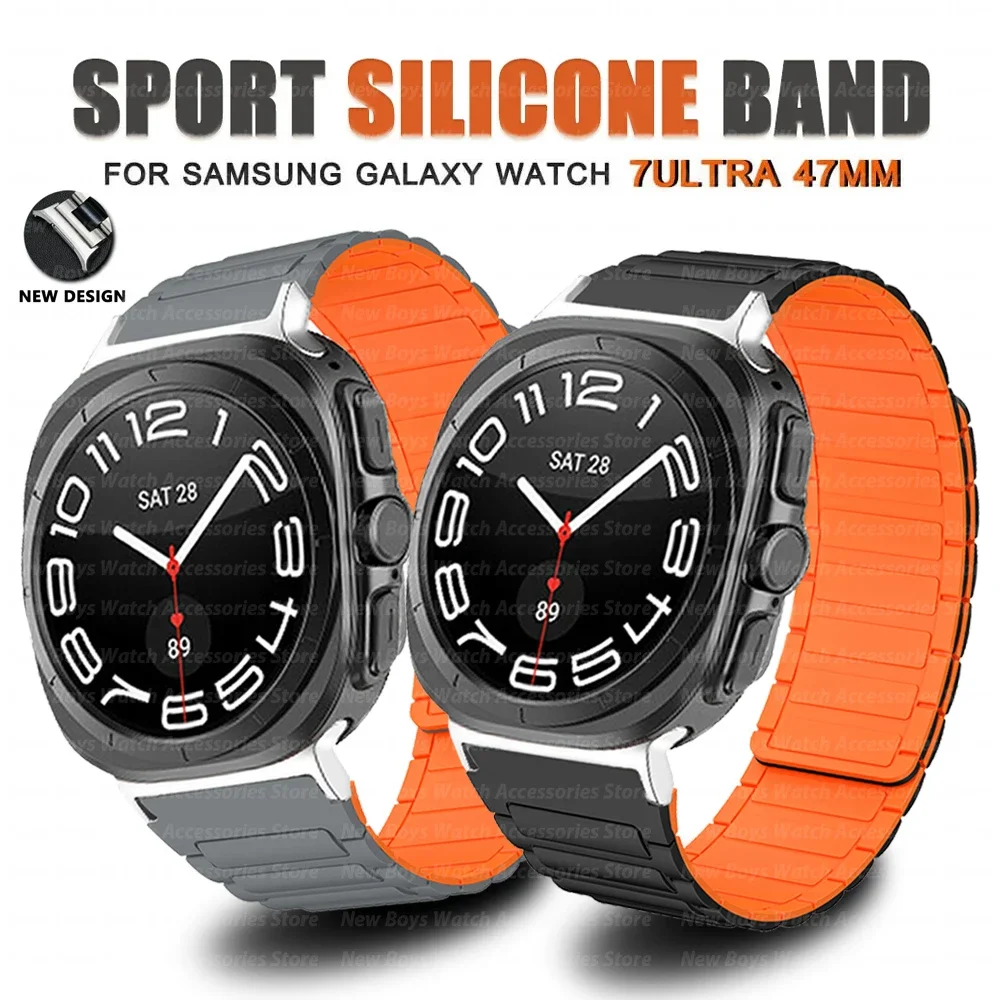 

Silicone Sport Band for Samsung Galaxy Watch 7 Ultra 47mm Magnetic Loop Strap for Watch 7 Ultra 47mm No Gaps Curved End Bracelet