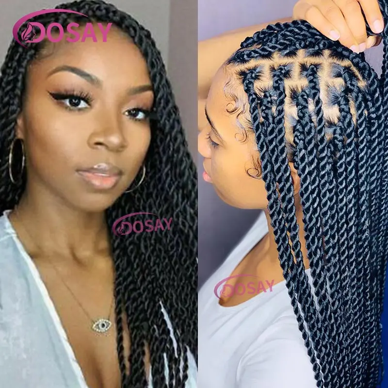 Parrucca sintetica Senegalese Twist Braid parrucche anteriori in pizzo pieno per donne nere scatola senza nodi treccia Faux Locs parrucca dea trecce parrucche