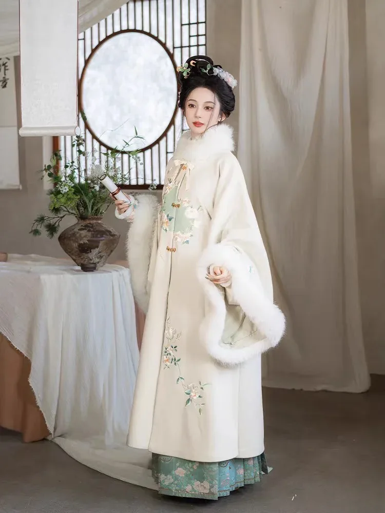 

Женская длинная куртка Hanfu в китайской традиции с воротником-стойкой и рукавами-пипами, зимнее пальто, Hanfu для косплея