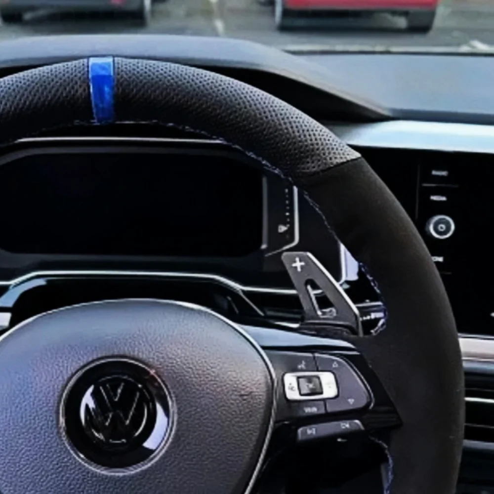 Customized Black Car Steering Wheel Braid Cover Hand Sewing Suede Leather For Volkswagen VW Golf 7 Mk7 New Polo Jetta Passat