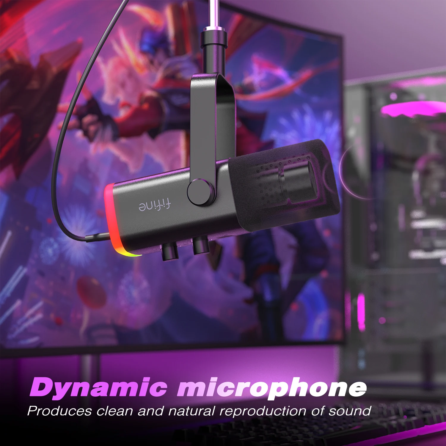 FIFINE-micrófono dinámico USB/XLR con botón de silencio táctil, Conector de auriculares, controles de E/S, para PC, mezclador de PS5/4, amplificador de micrófono para juegos AM8