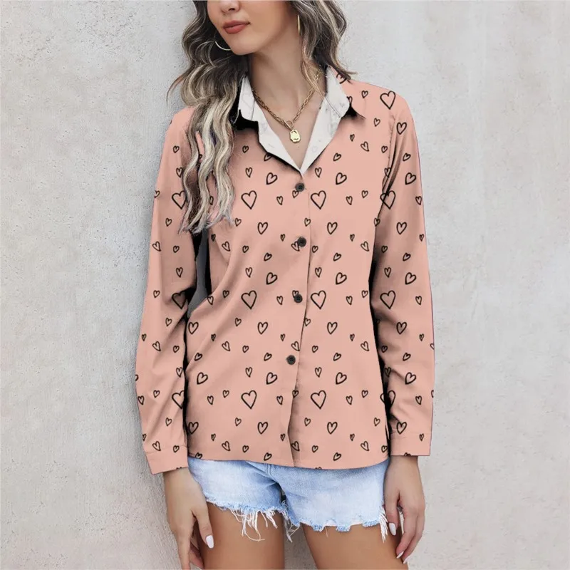 New Ladies Button Up Shirt Long Sleeved Versatile Autumn Love Anime 3D Digital Printing Loose Casual Cardigan Women's Blouse Top