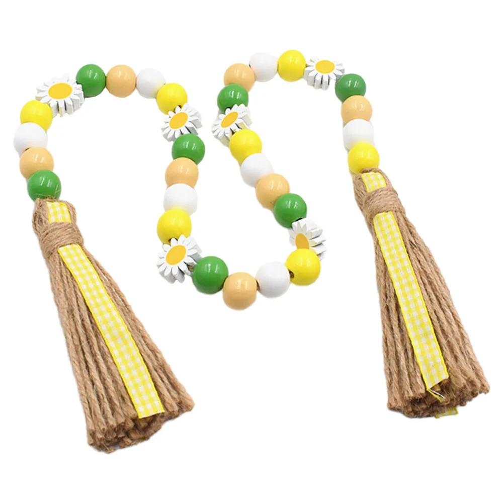 

Wooden Bead Garland With Tassel Colorful Hemp Rope Spring Home Decor Party Hanging Ornament Rustic Style Streamer Festival
