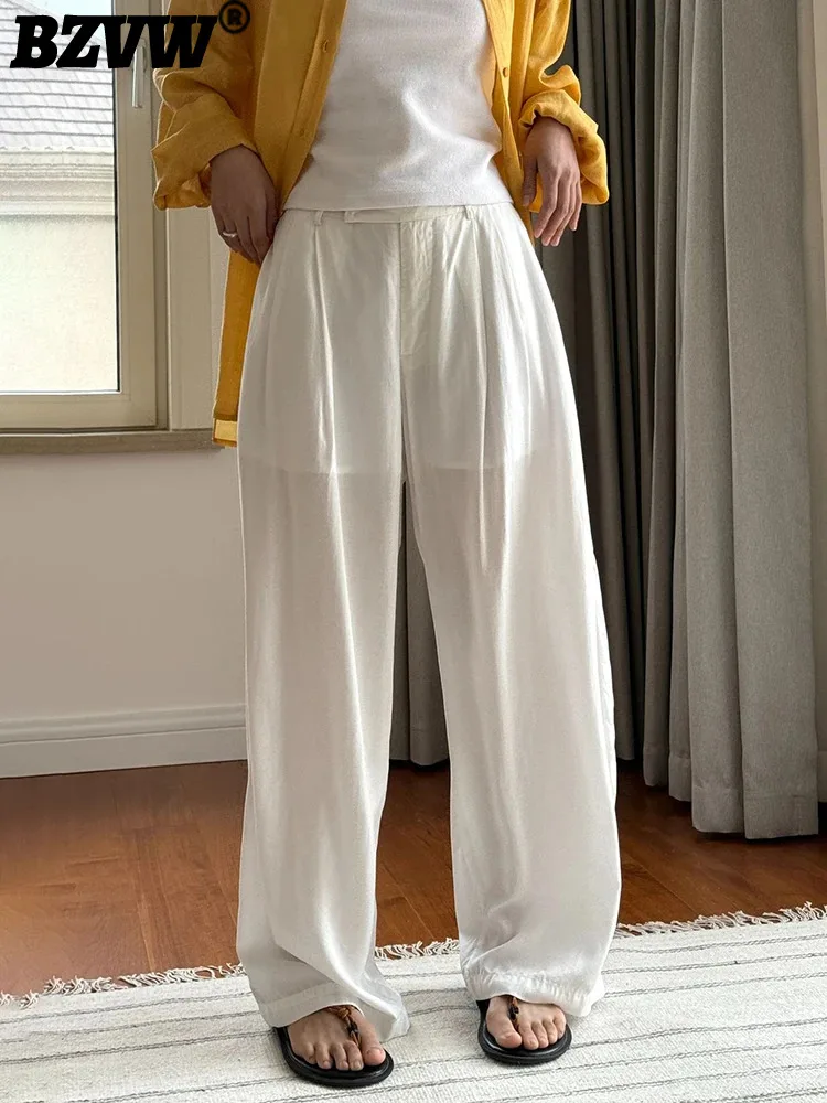 

BZVW High Waist Linen Wide Leg Pants For Women Straight Wide Leg Sunscreen Trousers Fashion 2024 Summer New 26D9423