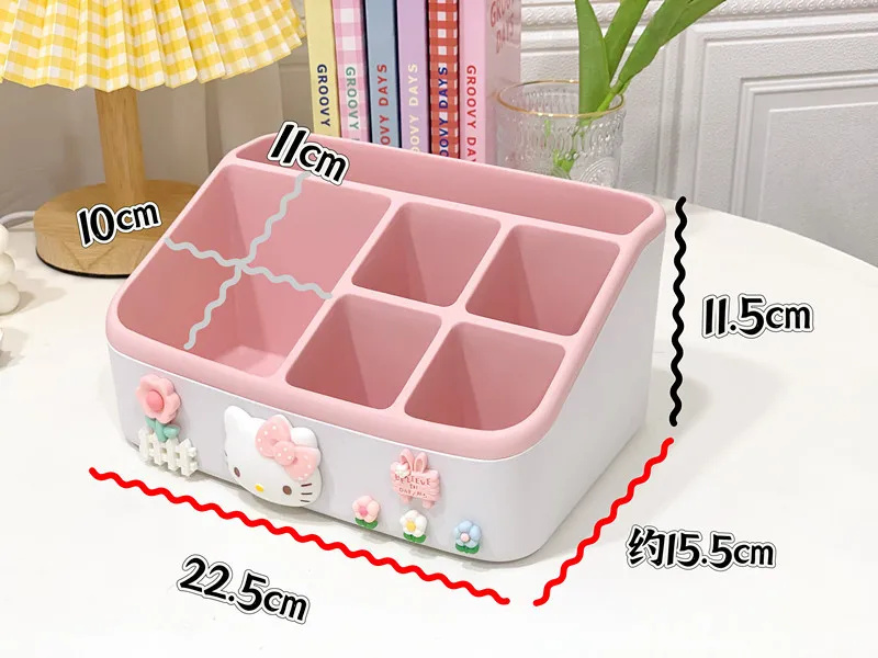 Sanrio Hello Kitty Kuromi Storage Box My Melody Cartoon Desktop Student Stationery Multi-Compartment Jewelry Box For Students