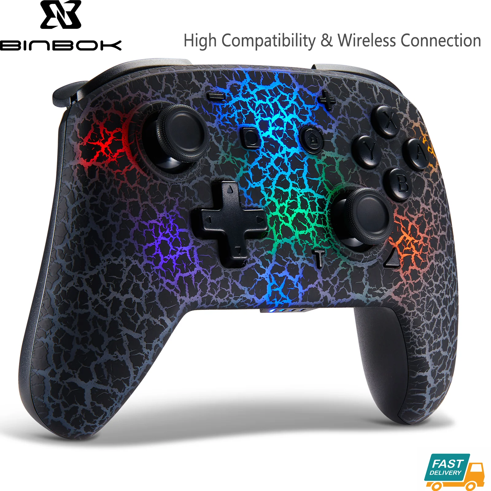 

Binbok Wireless Pro Switch Controller for Switch/Switch Lite/ OLED 8 Colors Adjustable LED with Unique Crack/Motion Control