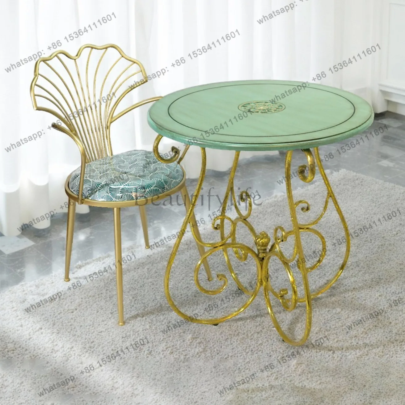 French retro solid wood round dining table and chairs for home milk tea shop negotiation table folding to save space