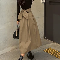 Skirts Womens Korean Fashion Solid Color Big Swing Ladies Skirt Long Skirt 2025 Autumn Wild High Waist Bow Slim Skirts - Image 5